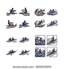 Rowing team competing in intense race on water with dynamic motion lines , And, international sports event, multi sport competition, athletics championship, sports tournament, Commonwealth Games