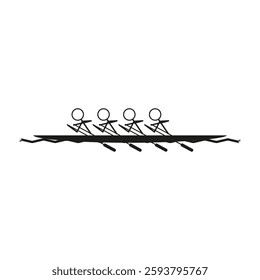 Rowing team icon. Four rowers illustration. Synchrony and teamwork. Vector sports activity. EPS 10.