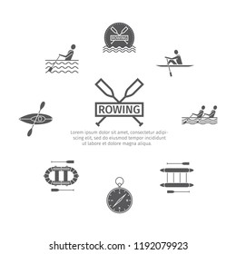 Rowing team icons. Sport signs. Vector emblem