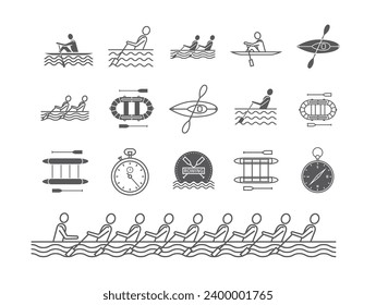 Rowing team line icons. Sport signs. Vector emblem
