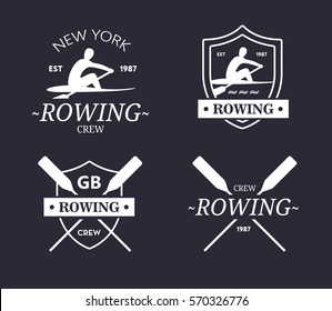 Rowing team logo. Vector emblem of rowing crew with paddles. Rower silhouette