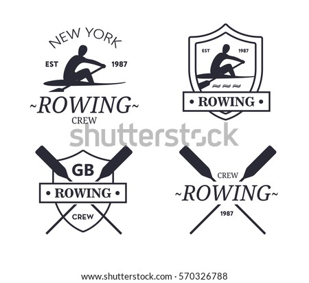 Rowing team logo. Vector emblem of rowing crew with paddles. Rower silhouette