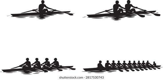 Rowing team silhouettes vector collection