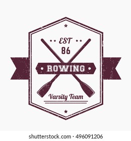 Rowing Team Vintage Logo, Badge, Sign On White, Vector Illustration