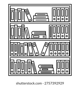 Rows of binders and books on shelf