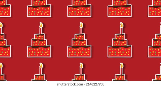 Rows of Birthday Paper Cut Cake Icons - Seamless Texture - Vector Background Design, for Websites, Placards, Posters, Brochures, Wrapping Papers