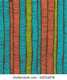 Rows of blue, red and green hand-drawn vertical folds