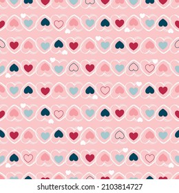 Rows of Blue Red and Pink Hearts with lines