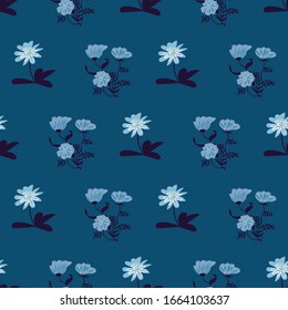 rows of blue wild flowers seamless vector pattern