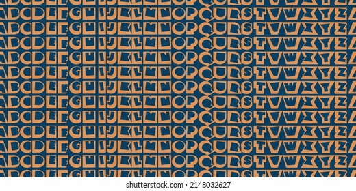 Rows of Brown Art Deco Style Bold Fonts, Letters of English Alphabet - Pattern, Seamless Texture on Dark Wide Scale Blue Background, Design Element for Web or Book Covers in Editable Vector Format