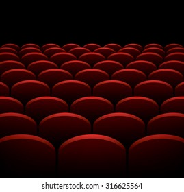 Rows of cinema or theater red seats, vector background