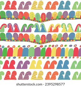 Rows of colorful ornaments seamless pattern; Colorful repeating ornaments