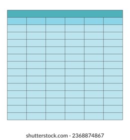 Tabla de filas y columnas. ilustración vectorial. que representa la barra de título, la columna y las filas con números. Vector de diseño plano de tablas de hoja de cálculo.