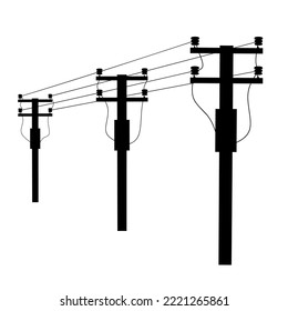 Rows of electric poles on the side of the road. Pillars of high voltage lines on a white background. Great for electric shock hazard logos. Vector illustration