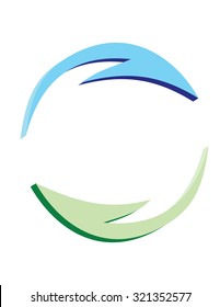 rows following a circle path - rotating arrows. Design element for repetition, (re)cycle, swapping, interchange, exchange, reuse, renewal or resumption concept.