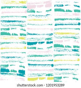 Rows of horizontal and highly textured colorful brush strokes seamless texture pattern background. Fully editable vector format.