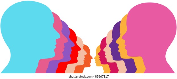 Rows Of Male Female Couples Face Off As Men And Women Silhouettes