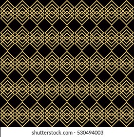 Rows of overlapping golden squares on black background. Elegant geometric seamless pattern. Seamless background for websites. Vector