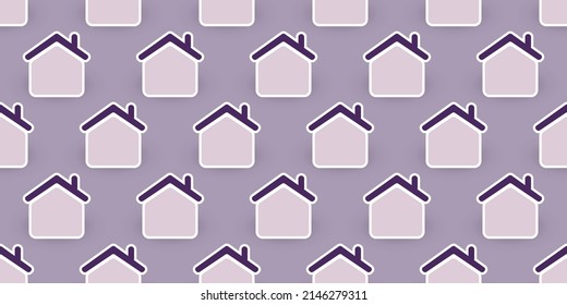 Rows of Purple Home Icons, Lots of Building Shapes - Seamless Houses Texture - Vector Background Design, Base for Websites, Placards, Posters, Brochures - Real Estate or Local Community Symbol