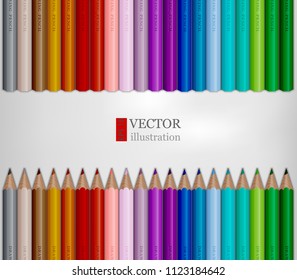 Rows of rainbow colored pencils on white background. EPS 10