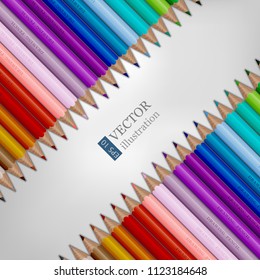 Rows of rainbow colored pencils on white background. EPS 10