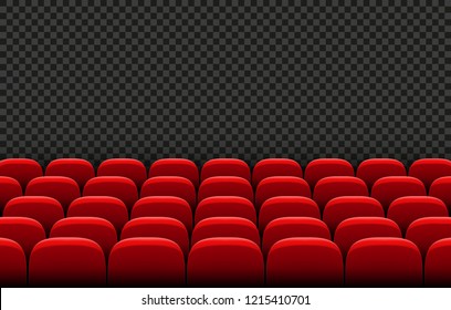 Rows of red cinema movie theater seats on transparent background, vector illustration