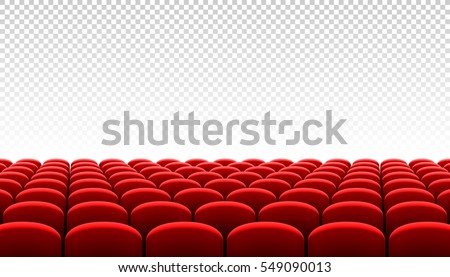 Rows of red cinema movie theater seats on transparent background, vector illustration