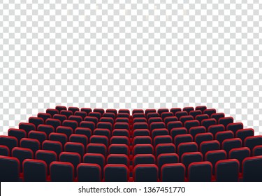 Rows of red cinema or theater seats in front of transparent background