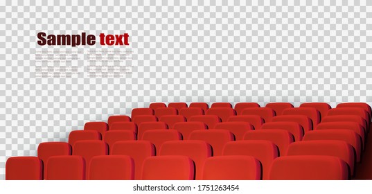 Rows of red cinema or theater seats in front of transparent background. Vector