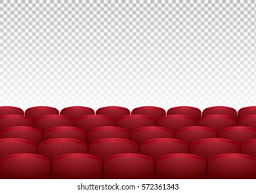 Rows of red cinema or theater seats isolated on background. Realistic vector illustration.