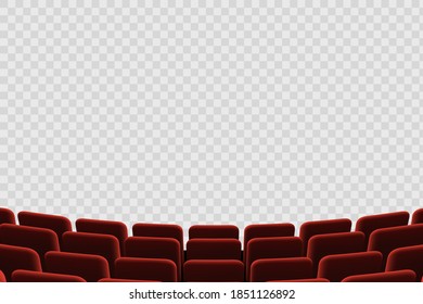 Rows of red seats in the cinema. Template isolated on a transparent background. Vector illustration.