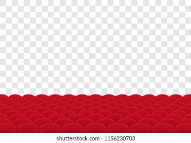 Rows of red seats on transparent background. Movie theatre. Cinema auditorium hall . Vector