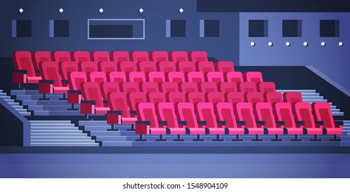 rows of red theater or cinema seats empty no people hall interior horizontal vector illustration