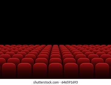 Rows of red velvet seats. Cinema or theater hall