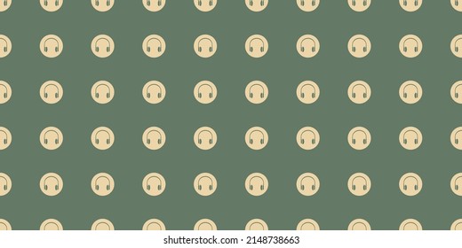 Rows of Round Headset Icons - Seamless Circles Texture - Vector Background Design, for Websites, Placards, Posters, Brochures - Listening to Music Concept