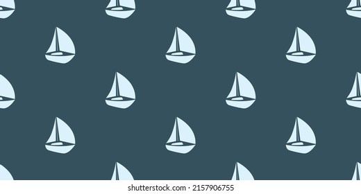 Rows of Sailing Boats on Dark Blue Background, Seamless Texture for Web, Business and Wrapping Paper - Template in Editable Vector Format