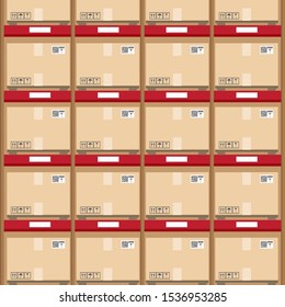 Rows of shelves with goods boxes in warehouse store for import export shopping concept