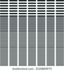 The rows of short stripes become thinner towards the bottom of the canvas.