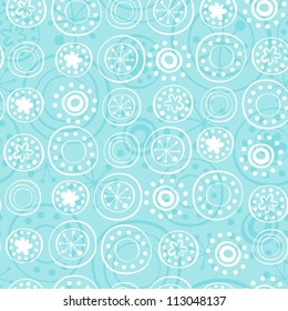 rows of snowflakes on turquoise background seamless pattern