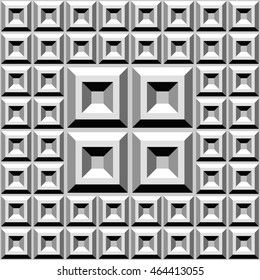 rows of square volumetric black-and-white shapes with inserts larger shapes