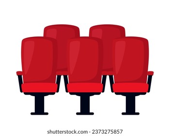 Filas de cine o de cine aisladas en blanco. Sillas de terciopelo rojo. Asientos cómodos en horario Premier. Ilustración del vector