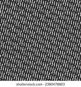 Rows of white marks on a black background, separated by some spaces or wavy oblique stripes. Floor carpet texture. Vector artwork.