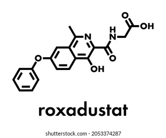 Roxadustat Drug Molecule. Inhibitor Of Hypoxia-inducible Factor Prolyl Hydroxylase That Is In Development (2016) For Treatment Of Anemia In Chronic Kidney Disease. Skeletal Formula.