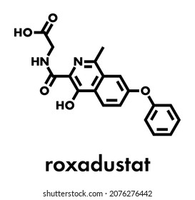 Roxadustat Drug Molecule. Inhibitor Of Hypoxia-inducible Factor Prolyl Hydroxylase That Is In Development (2016) For Treatment Of Anemia In Chronic Kidney Disease. Skeletal Formula.