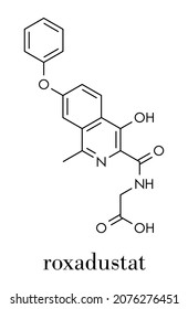 Roxadustat Drug Molecule. Inhibitor Of Hypoxia-inducible Factor Prolyl Hydroxylase That Is In Development (2016) For Treatment Of Anemia In Chronic Kidney Disease. Skeletal Formula.