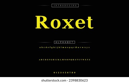 Roxet Elegant Font Uppercase Lowercase and Number. Classic Lettering Minimal Fashion Designs. Typography modern serif fonts regular decorative vintage concept. vector illustration