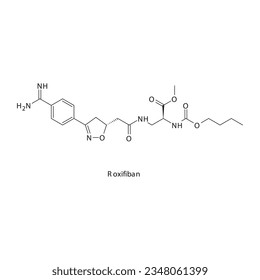 Roxifiban flat skeletal molecular structure Glycoprotein IIbIIIa inhibitors drug used in risk of thrombosis treatment. Vector illustration.