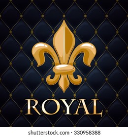 Royal abstract quilted background, lily and golden letters.