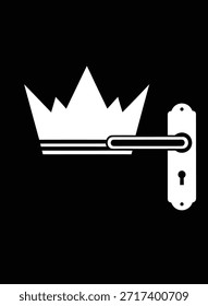 Concepto de oportunidad de acceso real. Diseño elegante del logotipo de la silueta de la corona y de la manija de puerta. Clave de éxito exclusiva. Ilustración vectorial