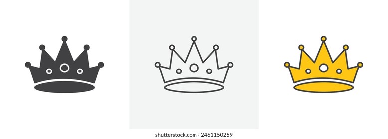 Royal Accessory Icon Set. King or Queen Crown Vector. Royalty VIP Symbol. Luxury Heritage Sign.